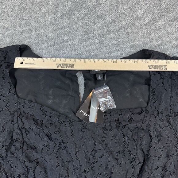 New Torrid Peplum Lace Puff Sleeve Top Size 4 Black Blouse Long Sleeve Plus - Picture 10 of 16